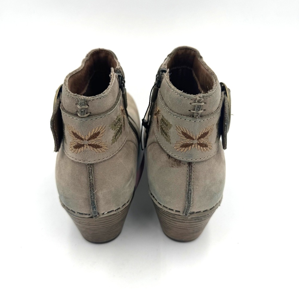 Dansko Taupe Leather Embroidered Ankle Boots Buckle Block Heel Size 38 - Picture 4 of 5